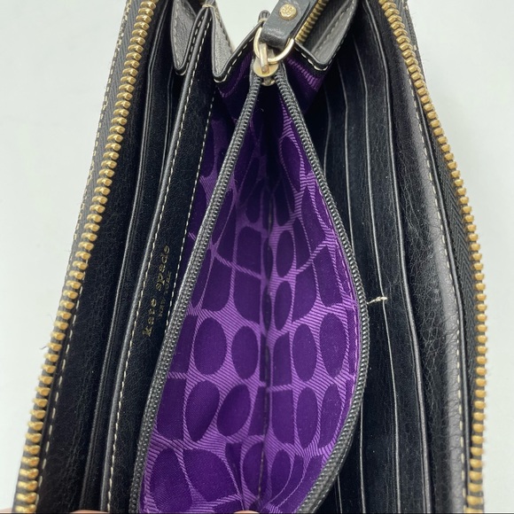 Kate Spade Classic Noel Neda Black Cream Canvas Zip Around Wallet - Picture 8 of 14